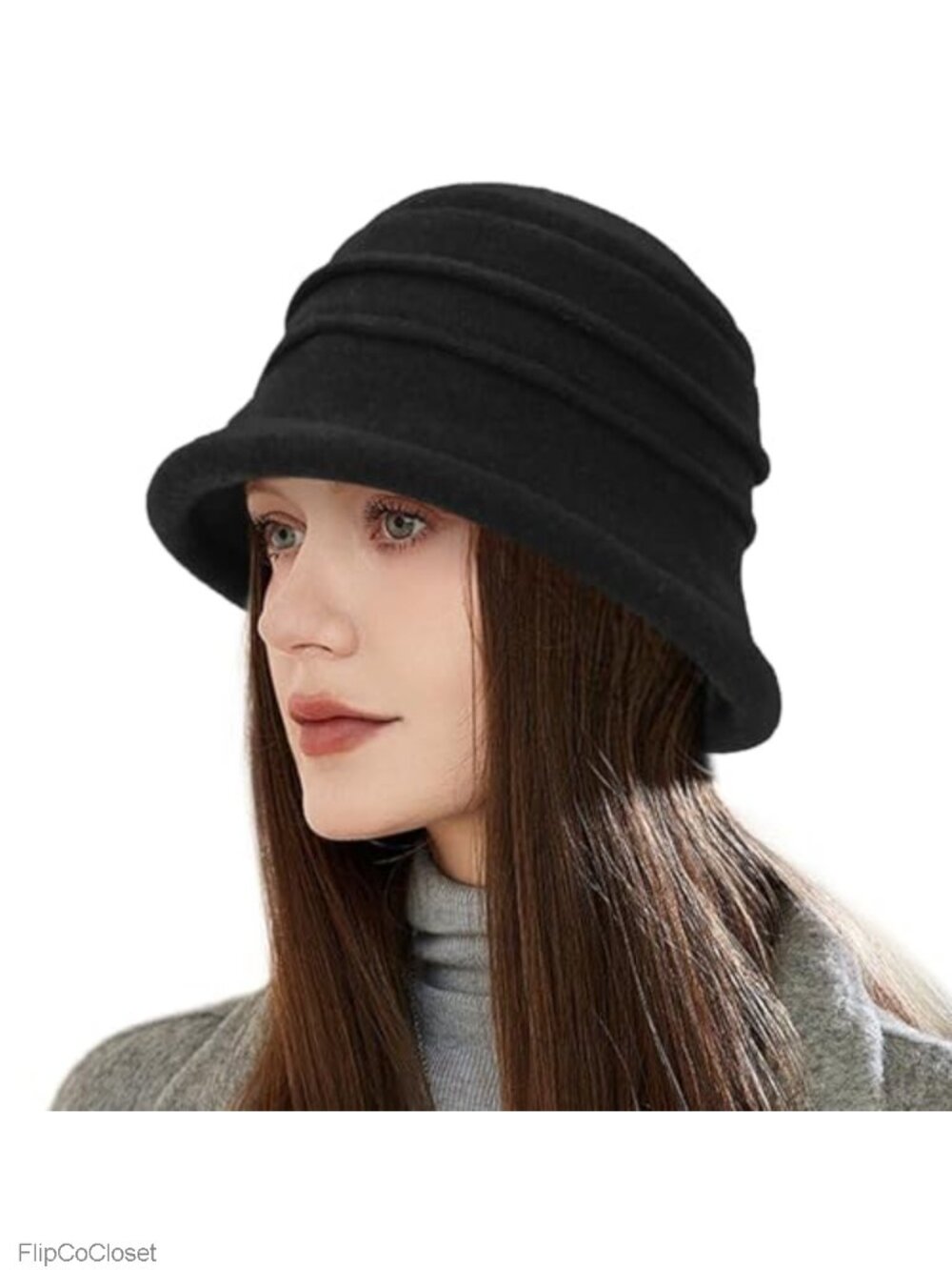 100% Merino Wool Vintage Cloche Bucket Hat Women Foldable Church Derby Hat